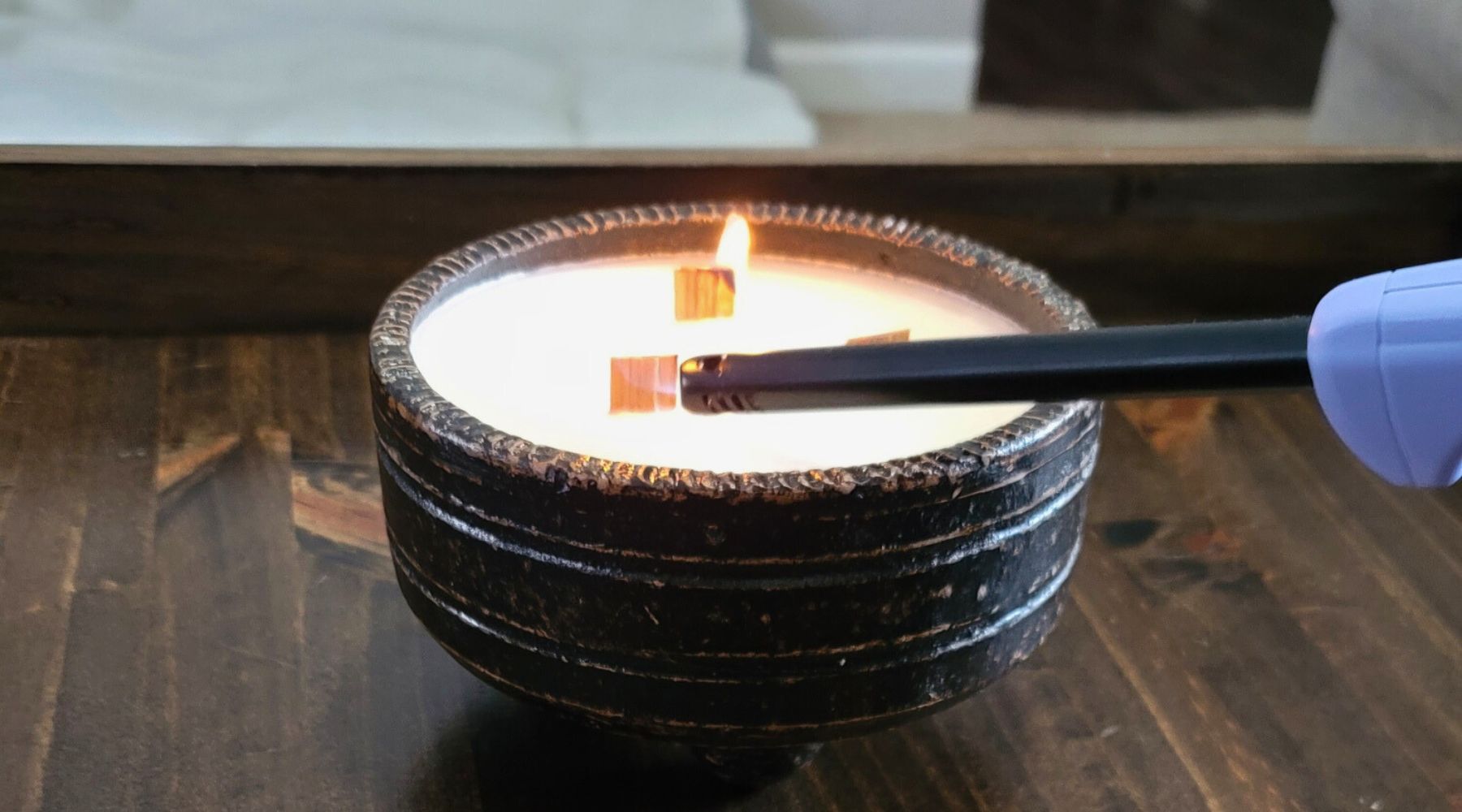 Lighting a 3-wick Soy candle