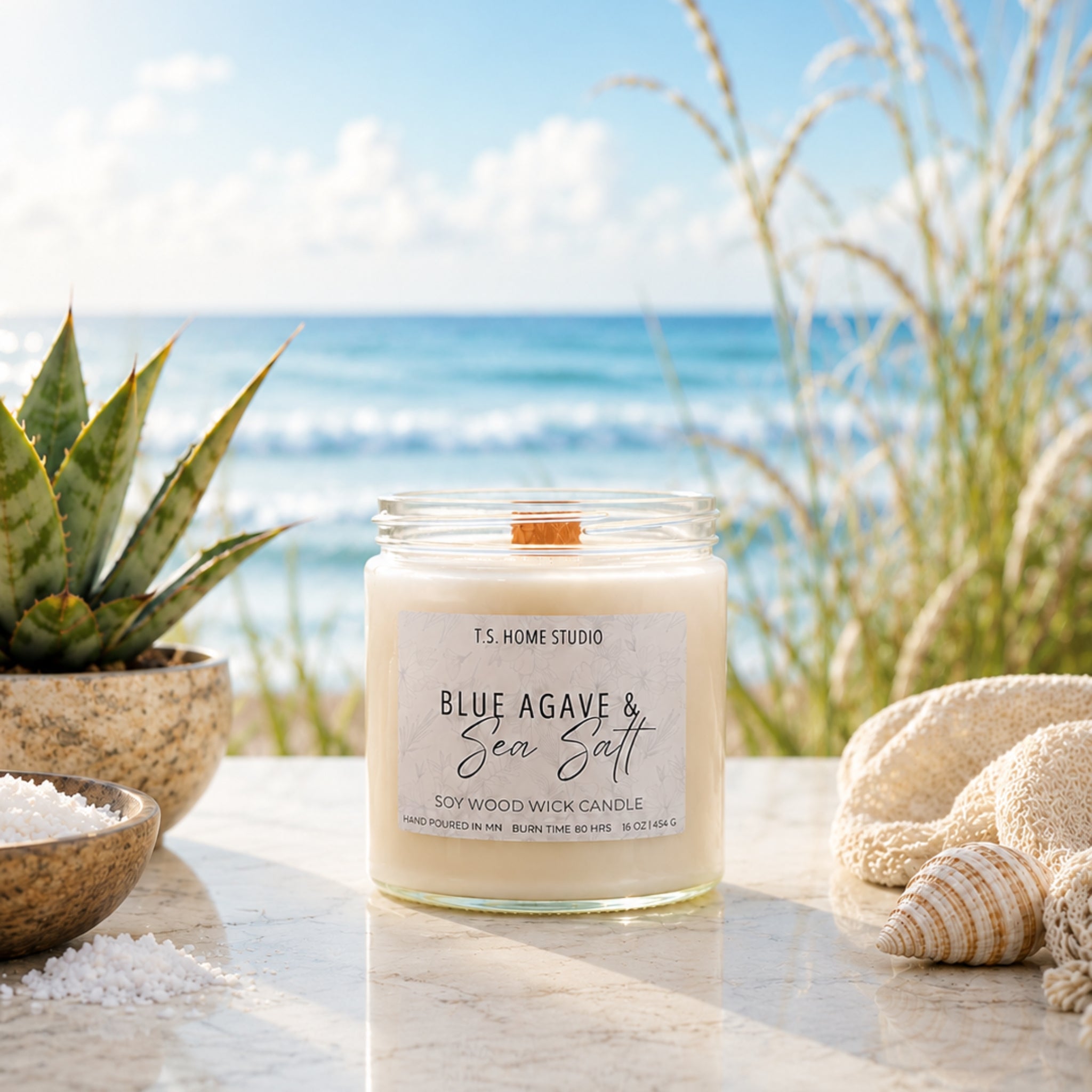 Blue Agave & Sea Salt Soy Wood Wick Candle
