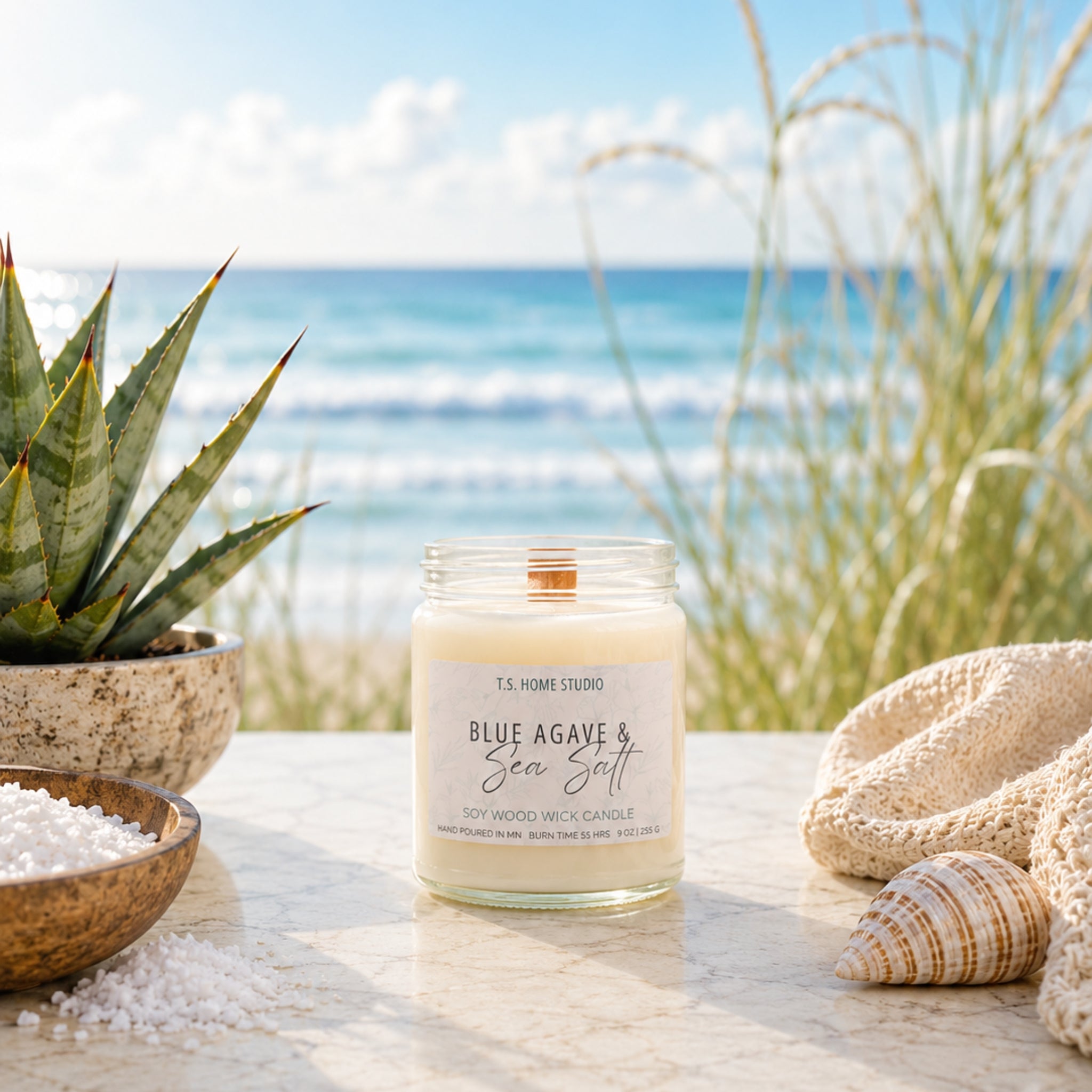 Blue Agave & Sea Salt Soy Wood Wick Candle