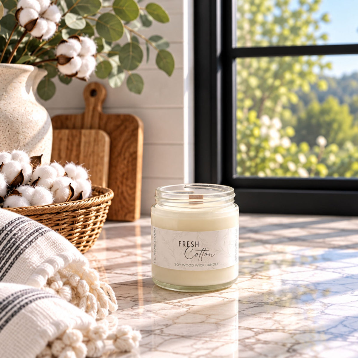 Fresh Cotton Soy Wood Wick Candle