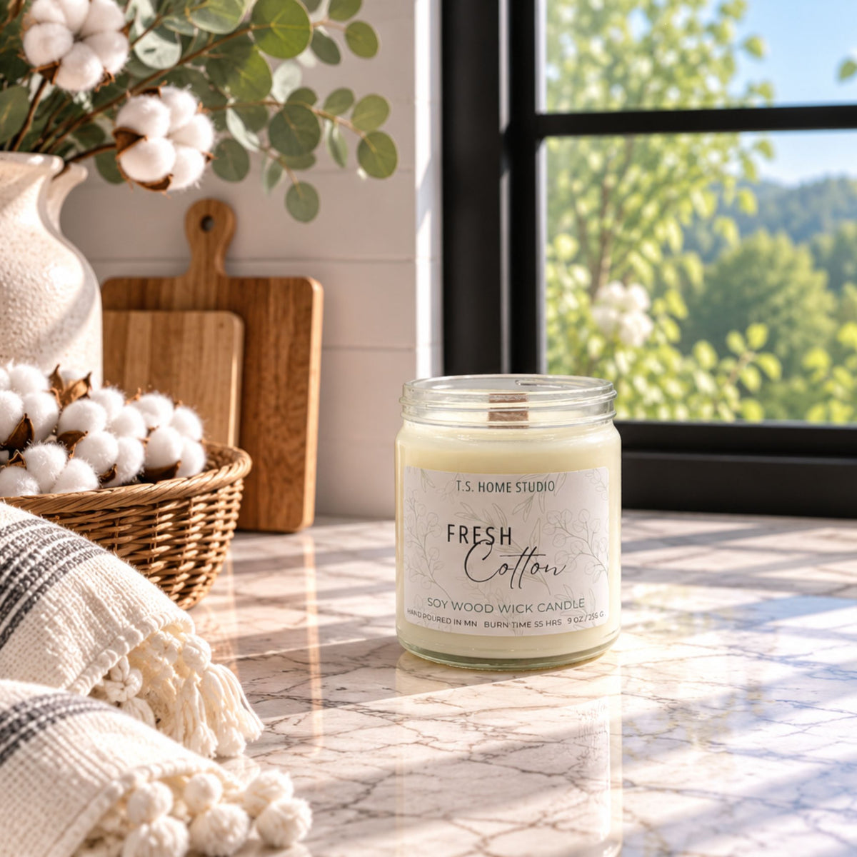 Fresh Cotton Soy Wood Wick Candle