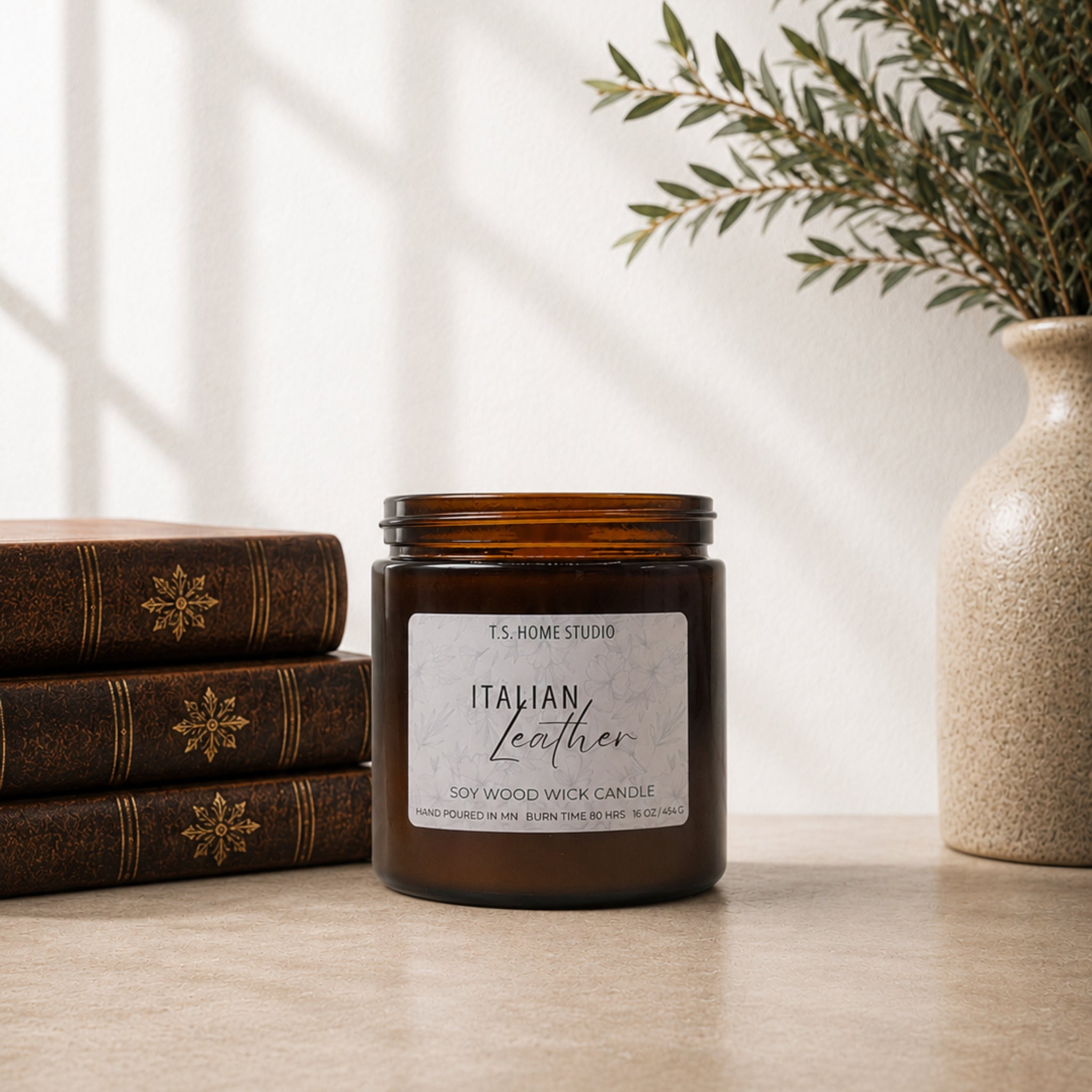 Italian Leather Soy Wood Wick Candle
