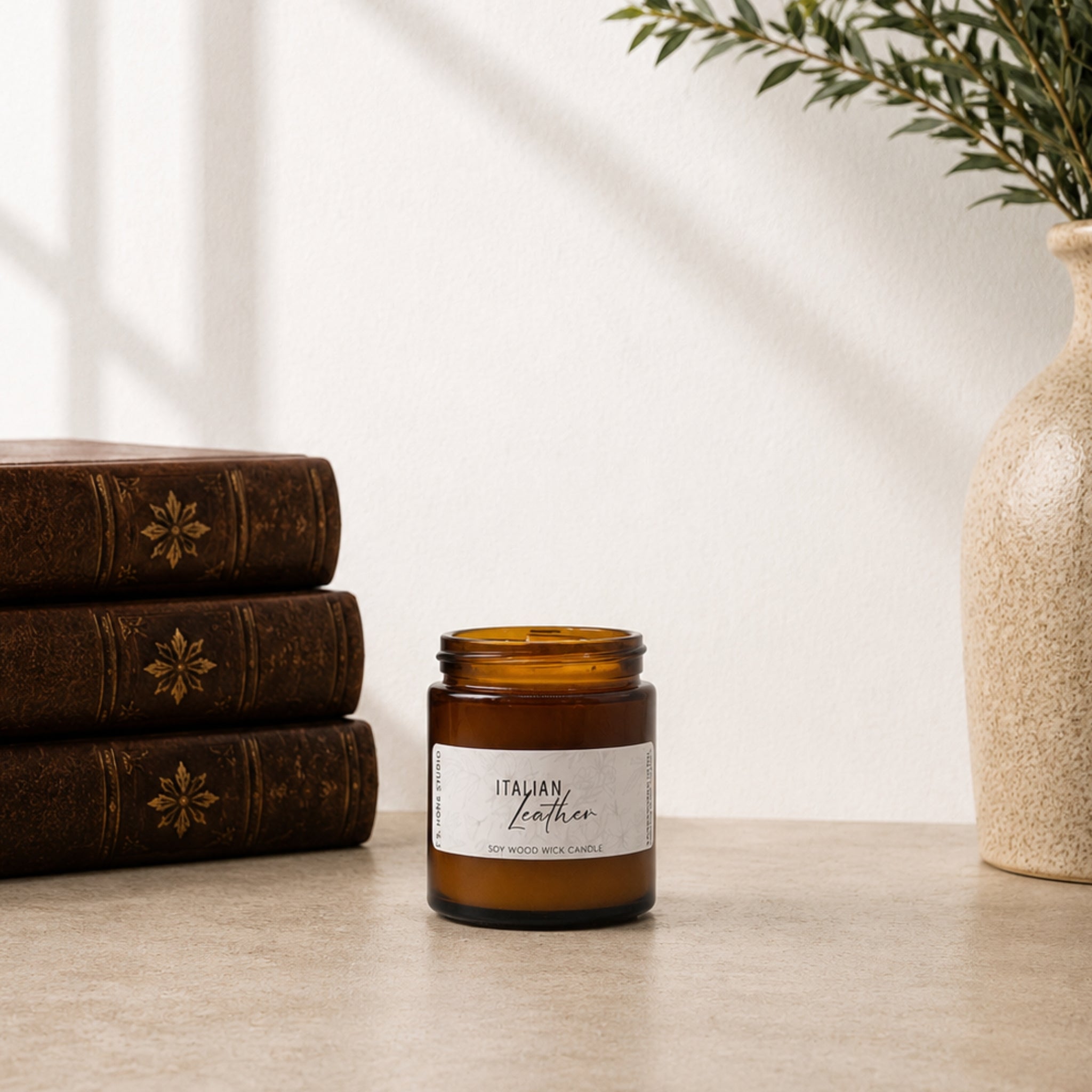 Italian Leather Soy Wood Wick Candle