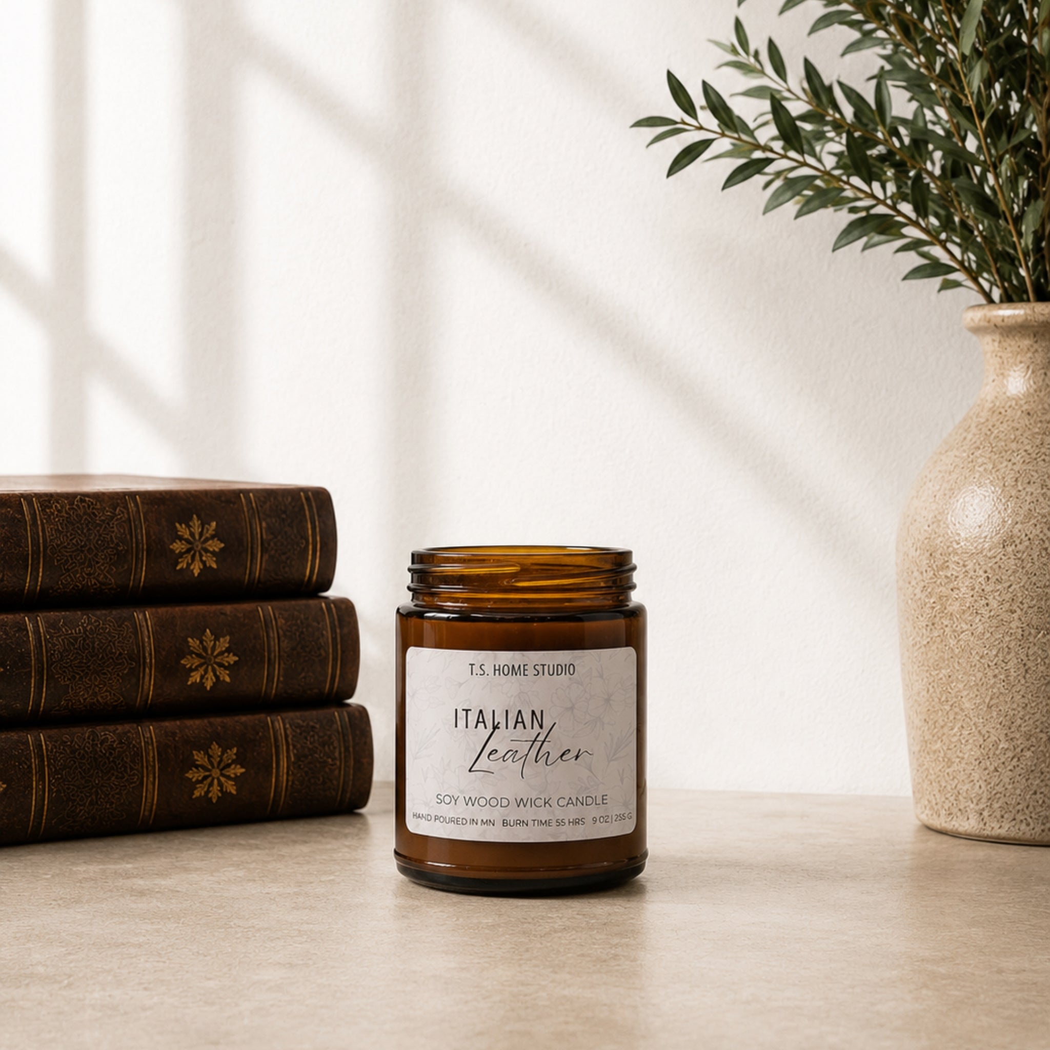 Italian Leather Soy Wood Wick Candle