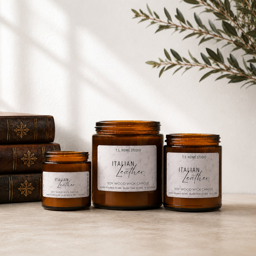 Italian Leather Soy Wood Wick Candle