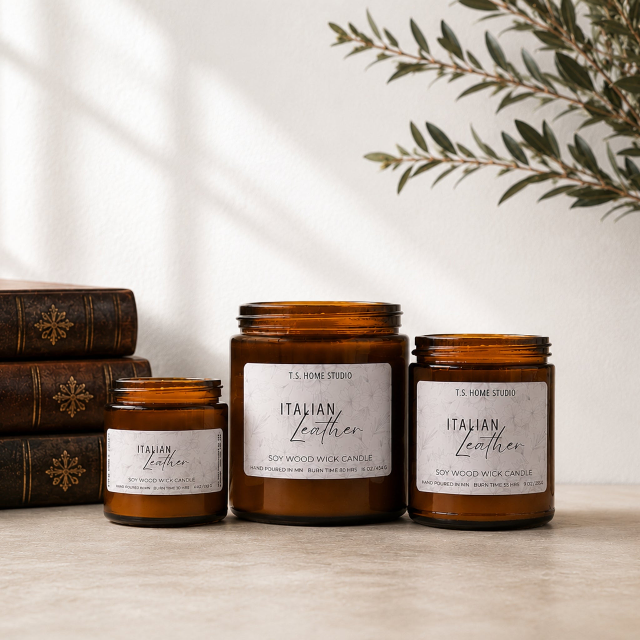 Italian Leather Soy Wood Wick Candle
